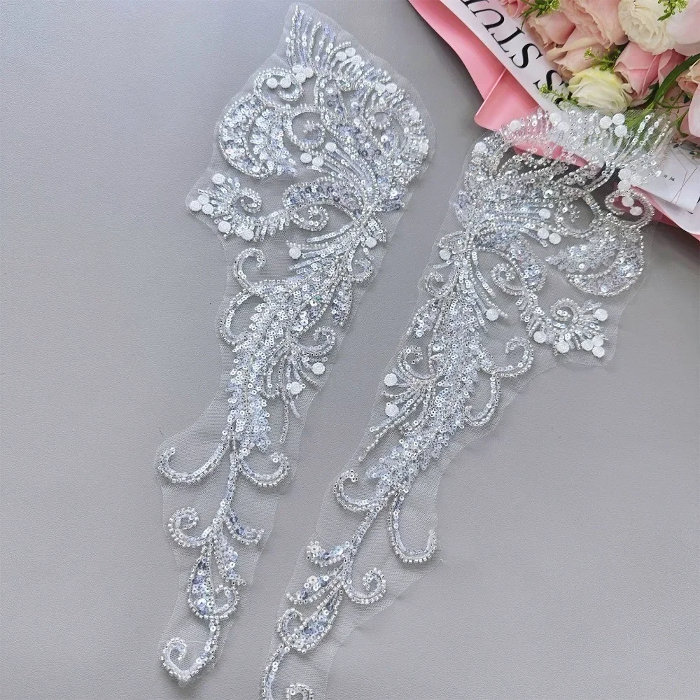 

1 пара, расшитая бисером, расшитая блестками, кружевная вышивка, тканевая наклейка, свадебное платье, одежда, швейная аппликация, цветок, цветок ручной работы, нашивка «сделай сам»