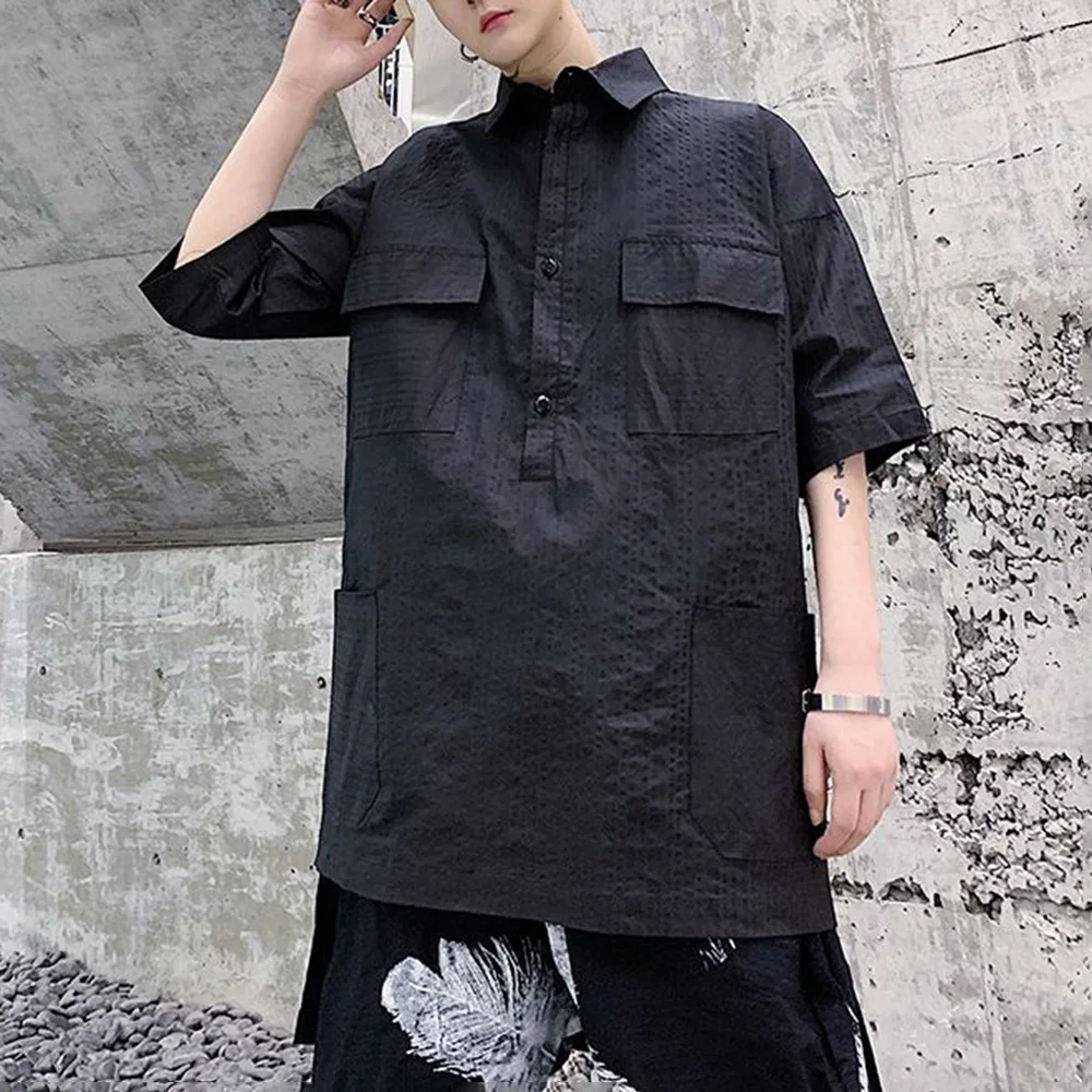 Summer Men's Short-Sleeved T-Shirt Y2k Fashion Korean Version Casual Loose Trend Street Multi-Pocket Medium And Long 2025 New