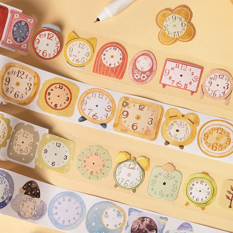 JIANQI 35mm*2m Versatile clock Retro Time Washi Tape DIY Scrapbook Aesthetic Masking Tape