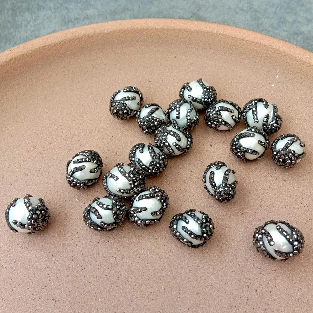 

10 Pcs Cultured Keshi Pearl Crystal Pave Potato Shape Beads Loose Spacer Jewelry Making