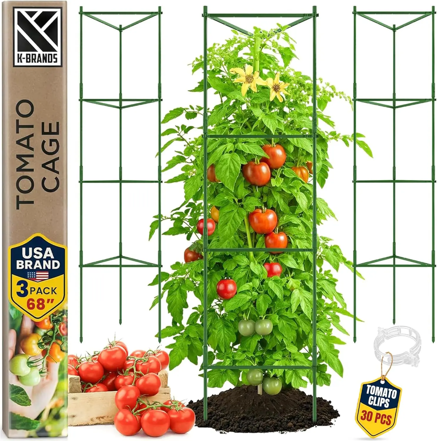 

Опора для томатных растений Extra Tall, высота 68 дюймов, прочный стальной каркас для комнатных и уличных садовых горшков (3 шт.)