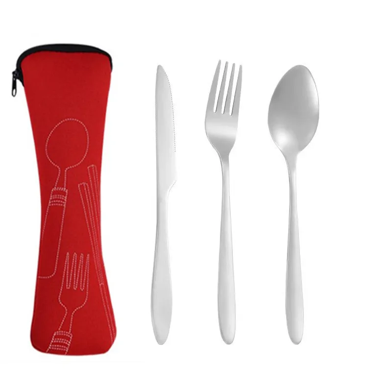 3Pcs Stainless Steel Steak Knif Fork And Spoon Creative Cloth Bag Portable Cutlery Set Three-Piece Set