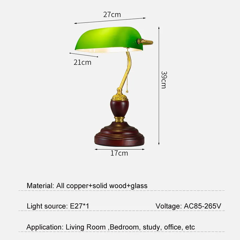 European Copper Bank Table Lamp Retro Creative Personalized Glass Table Lamp  Living Room Bedroom Decorative Iron Bedside Lamp