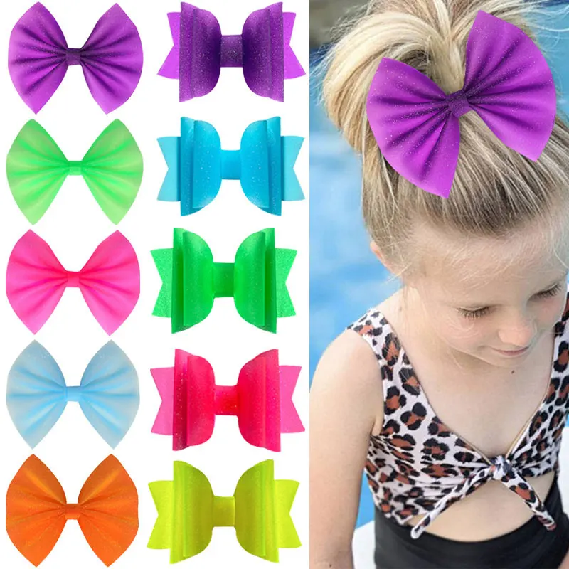 

4/5inch Girls Jelly Hair Bow Clip Handmade Cute Glitter Hair Bows Hairpins Waterproof PVC Barrettes Headwear Accessoires