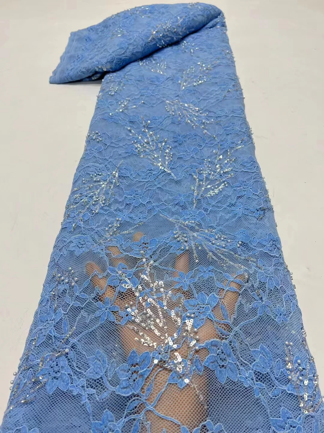 

African Lace Fabric 2024 High Quality pearl and sequins Lace Embroidery French Tulle Lace Fabric Nigerian Lace Fabric HX