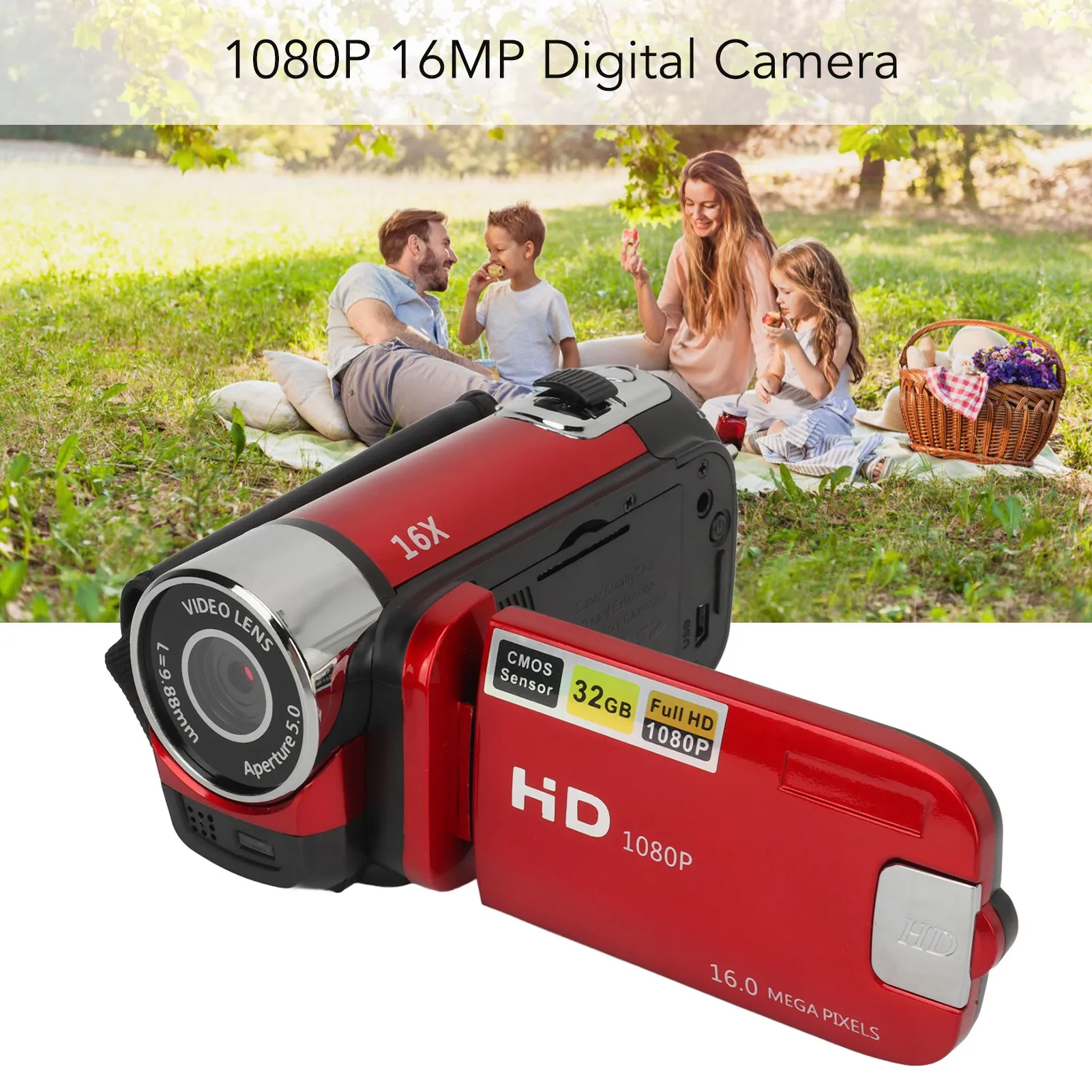 D90 1080P 16MP Digital Camera 2.4 Inch Rotatable Screen Camcorder 16X Zoom HD Video Recorder with Fill Light HD Video Camcorder