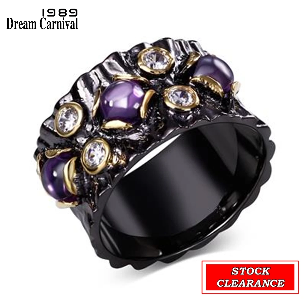 DreamCarnival1989 Great Bargain Price Baroque Women Rings Stock Clearance Limited Size and Quantity Black Gold Color