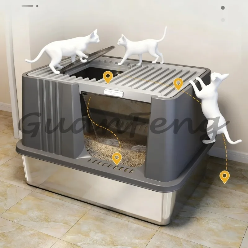 Enclosed Stainless Steel Cat Litter Box, Large-capacity Splash-proof Cat Toilet, with Deodorant and Splash-proof Design
