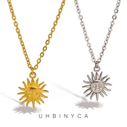 UHBINYCA Vintage Sun Pendant Necklace, Hydroforming Process Stainless Steel Waterproof Jewelry Accessories