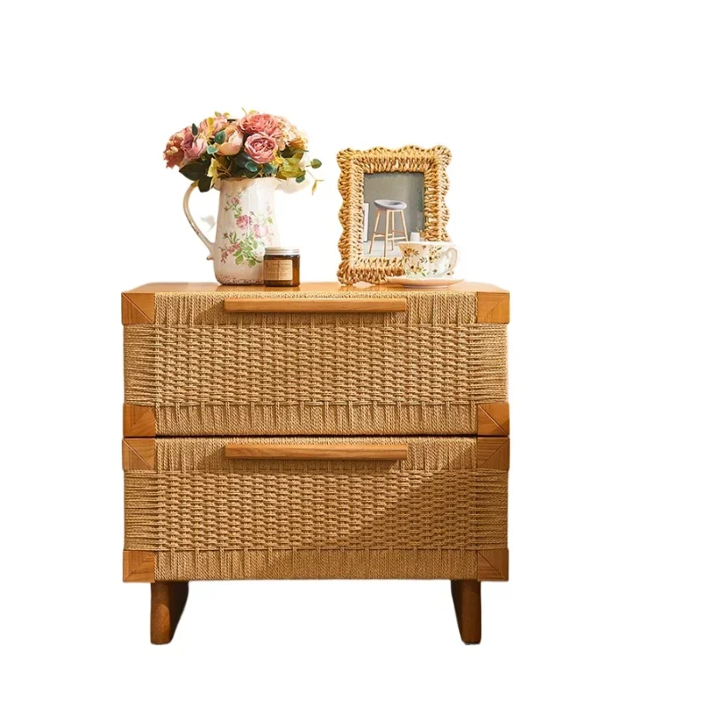 

Modern simple bedroom storage cabinet small apartment mini small storage solid wood rattan bedside table