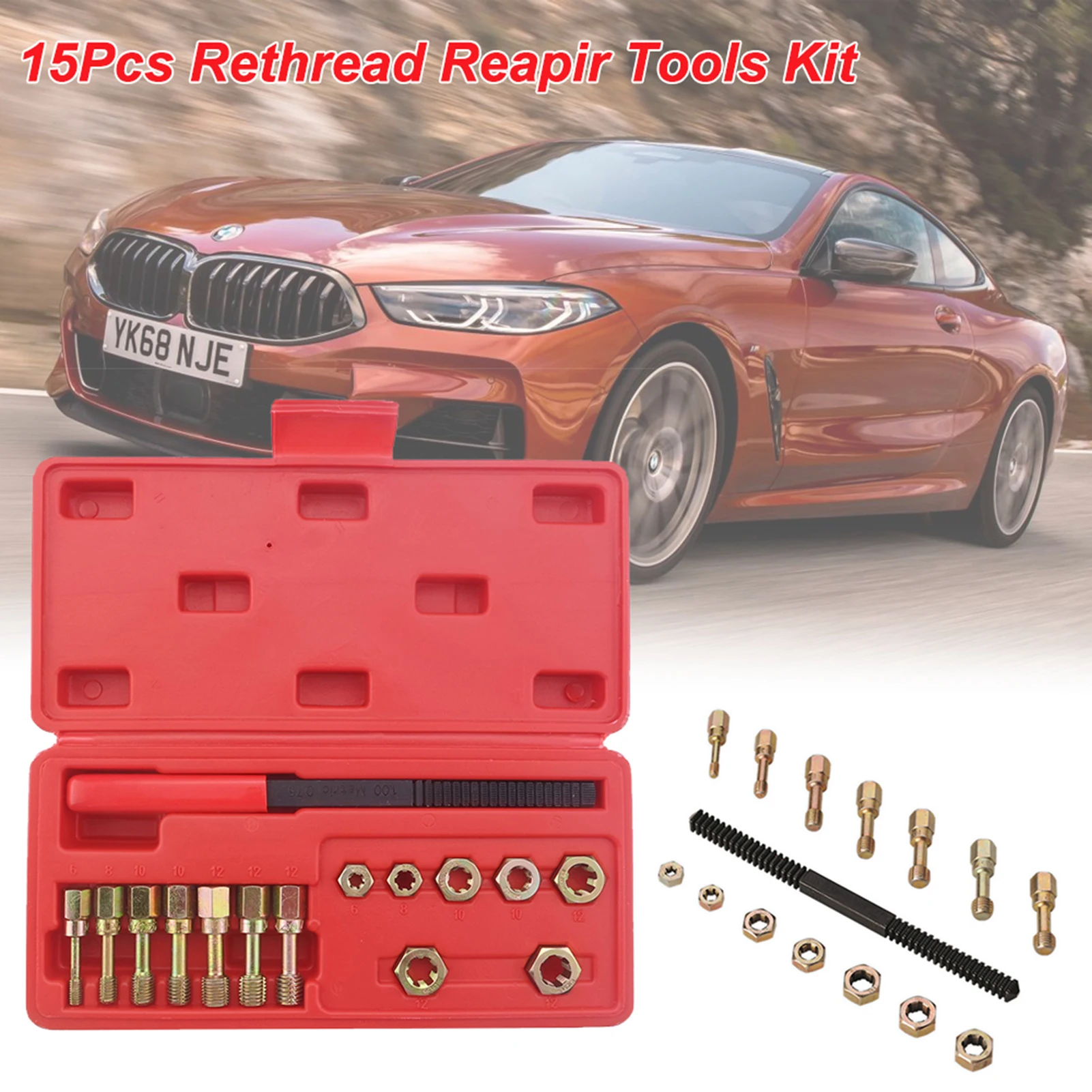 15Pcs Rethread Reapir Tools Kit Metric Thread File Metric Rethreader Taps & Dies