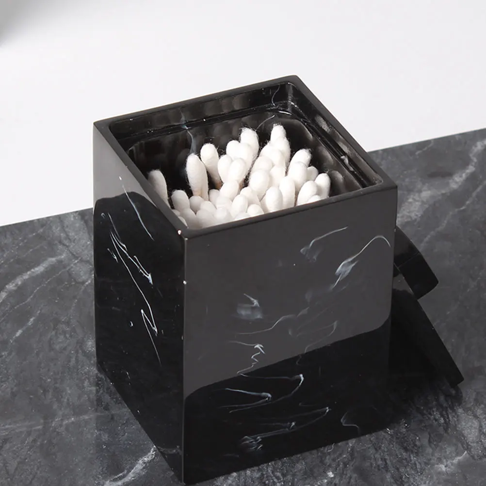 

Resin Marble Cotton Swabs Holder Dustproof Lid Storage Box Toothpick Organizer Makeup Swab Organizer