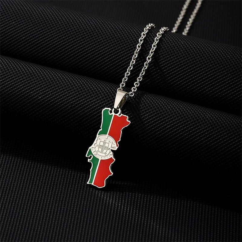 Enamel Portugal Map Flag Pendant Necklace Chain Women Stainless Steel Gold Color Patriotic Jewelry Portuguese PRT For Girl Gift view 5