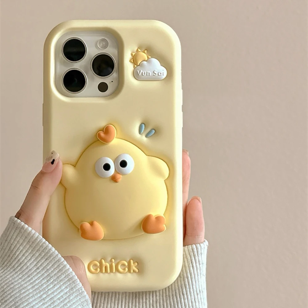 

3D Funny Cute Yellow Chick Cartoon Silicone Phone Case for IPhone 13 14 15 16 Pro Max Plus 15pro Shockproof Iphone 16 Pro Cover