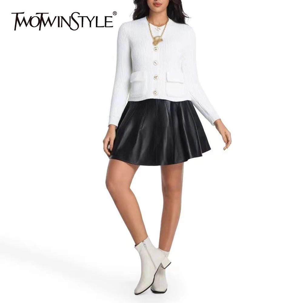 Twotwinstyle sólido emendado bolso camisola feminina o pescoço manga longa emagrecimento francês casual blusas femininas outono moda nova