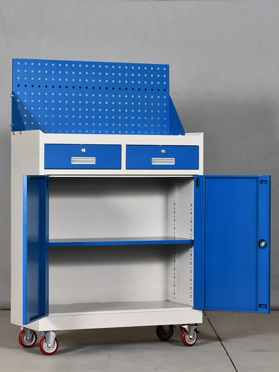 

-Multi-functional Iron Sheet Thickened Heavy Workshop Tool Cabinet Factory Double-door Storage Hardware Tool Car With Brake