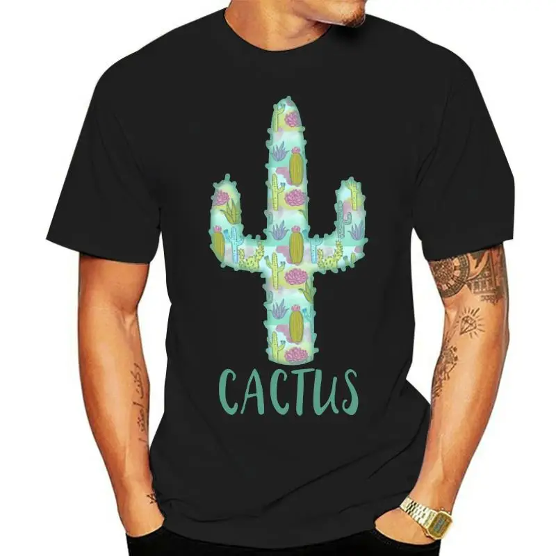 

2024 Plant T-Shirt For Student Custom Male Cotton Tee Shirts High Quality No Button Design 3D Drawing T Shirt Cactus Collage