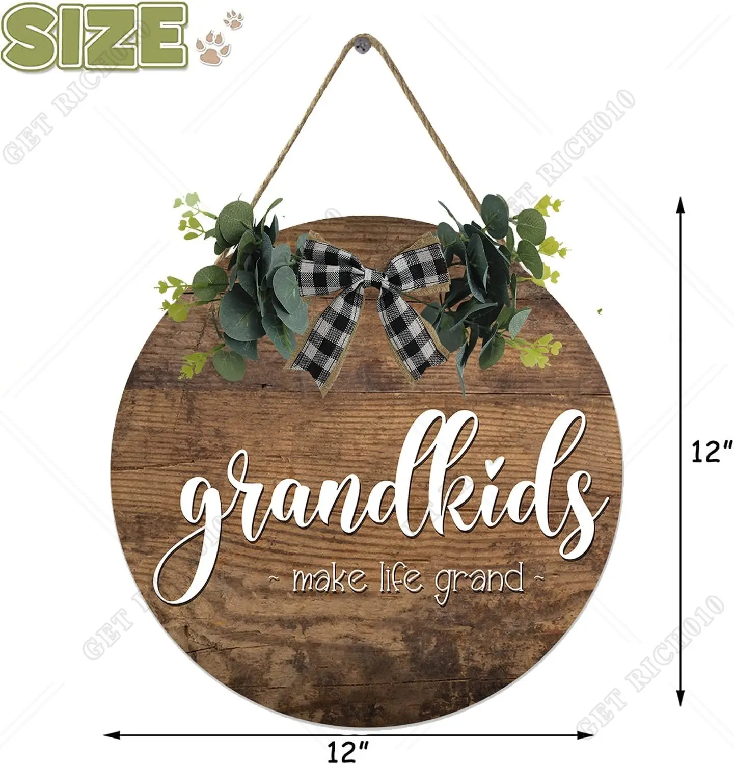 Grandkids Door Wreath with Greenery Bow Grandkids Make Life Grand Porch Hanger Grandkids Sign for Home Decor Farmhouse