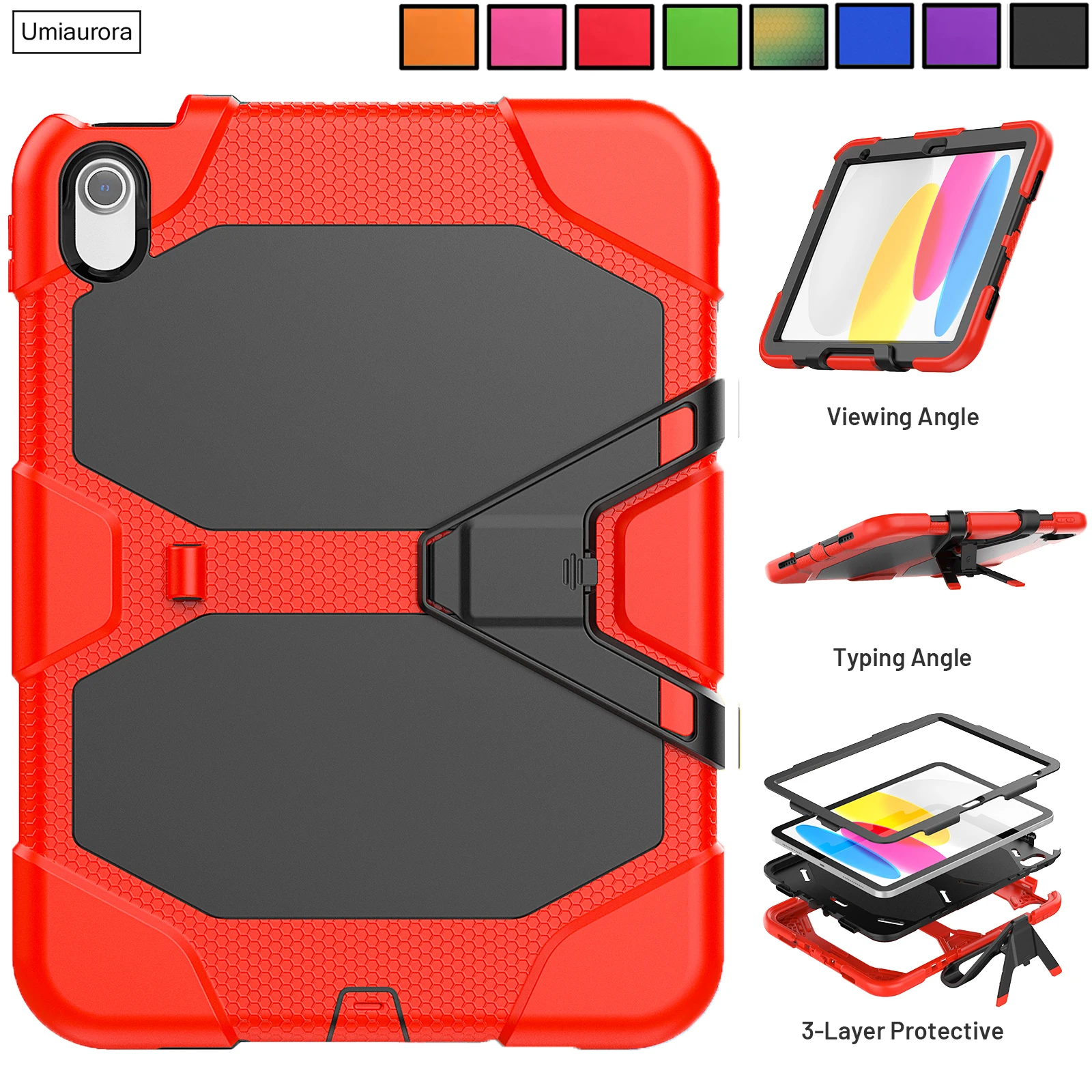 Silicone e PC híbrido Suporte Armor Capa para iPad, Caso Tablet à prova de choque, iPad 10.5, Mini 2, 3, 4, 5, 9.7, 7th, 8th, 9th, 10.2, 10th Gen, 10,9"