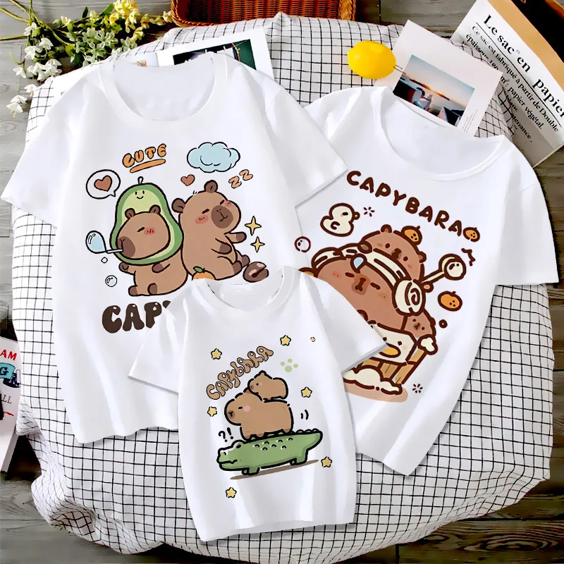Kids Basic T-shirt Women Men Capybara Tees 3-10Years Children Short Sleeved Clothes Boys Girls Capibara Birthday Gifts