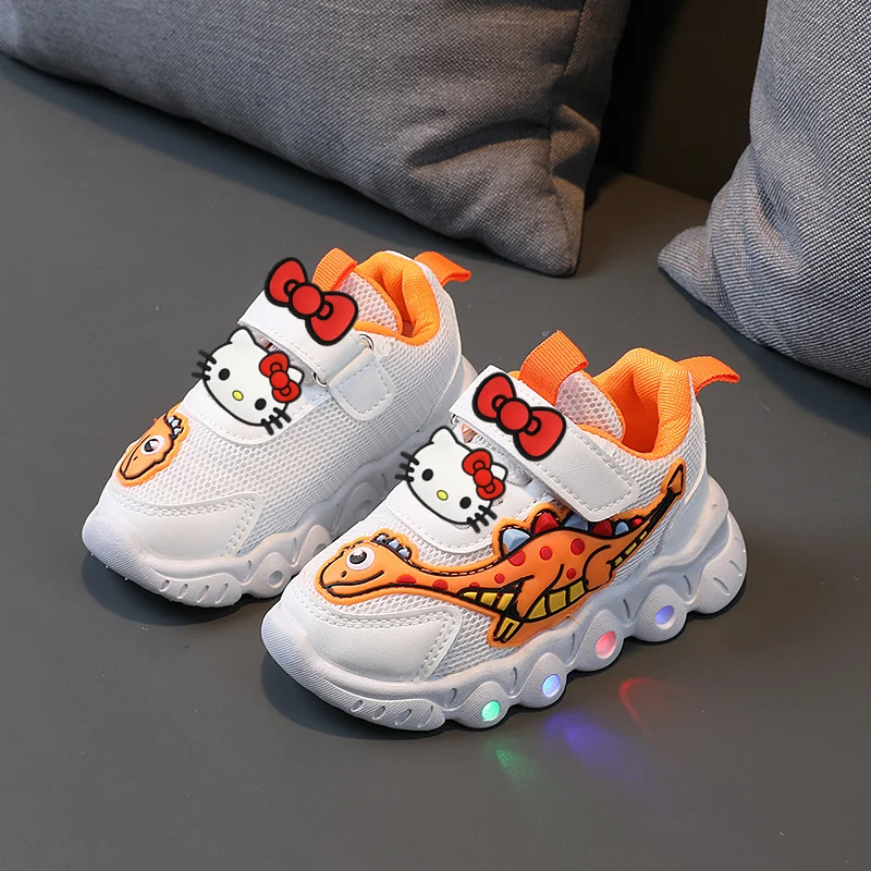 

Sanrio autumn new mesh new boys and girls LED light sneakers children casual shoes hello kitty spring
