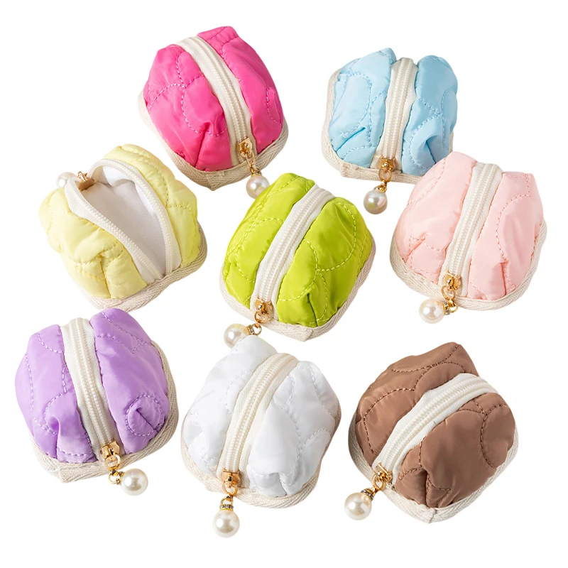 Solid Color Simple Quilted Cotton Earphone Case Coin Purse Earphone Storage Bag Travel Lipstick Cosmetics Bag Mini Wallet