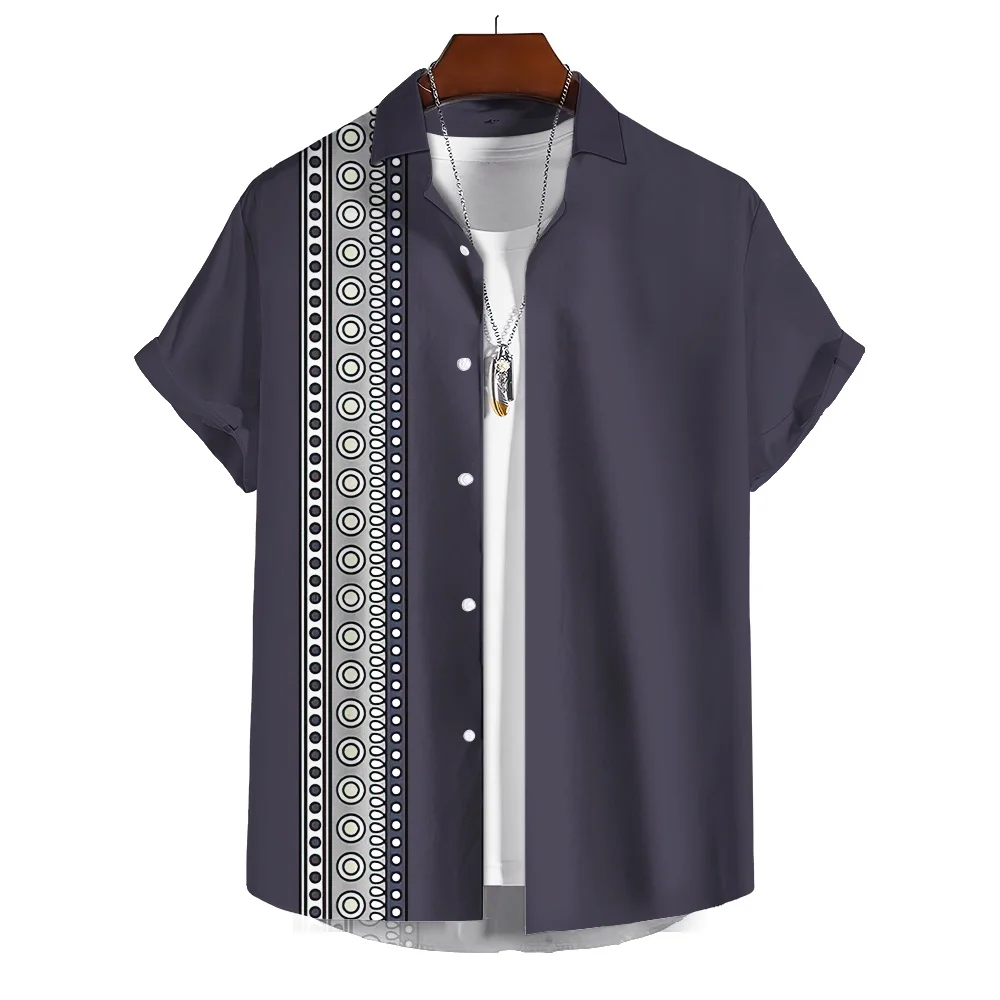 Summer New Mens Ethnic Style Shirts Fashion Button Up Short Sleeve Shirt Trendyol Men Vintage Hawaii Blouses Ropa Hombre