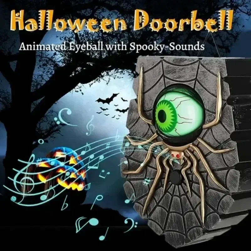 One Eyed Doorbell Halloween Home Decoration Spider Doorbell with Scary Glow/Ghost Sound Creative Scary Spider Eyeball Doorbell