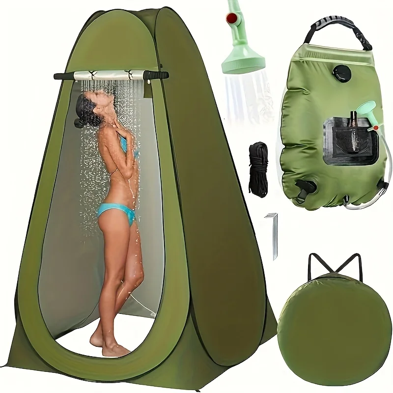 2Pack Pop-Up Privacy Tent Camping Shower Set-5 Gallon Portable Solar Shower Bag, Waterproof Instant Setup And Teardown