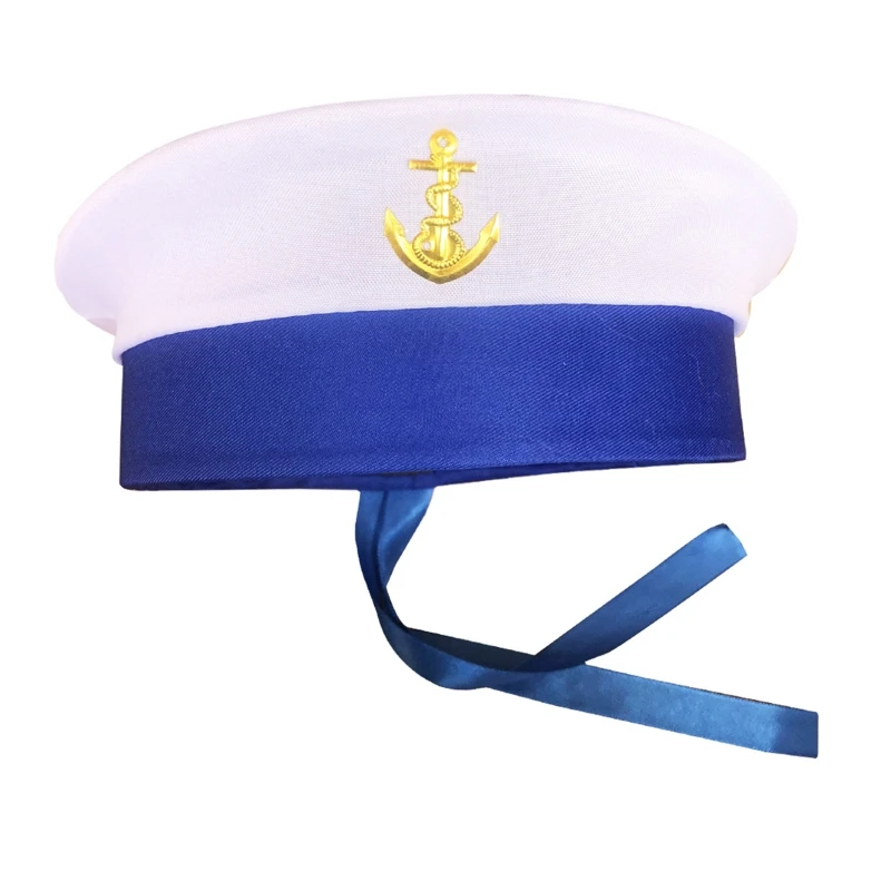 652F Sailor Hat Yacht Captain Hat Sailor Captain Costume Men Navy Marine Hat Adjustable Boat Navy Hat for Adult Kid Men Women