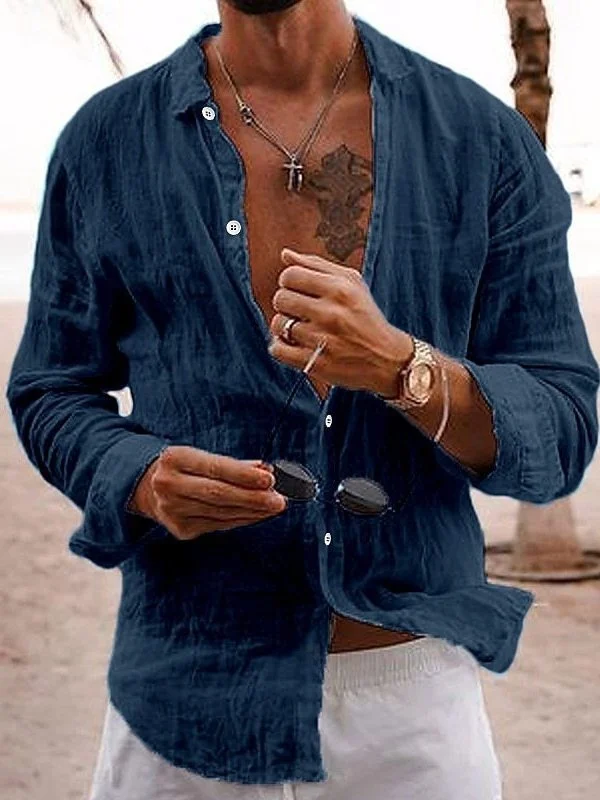 

Long Sve Single Button irt Color Blo Loose Fit Cotton Blend Spring Summer Menswear Casual Busin Office irt