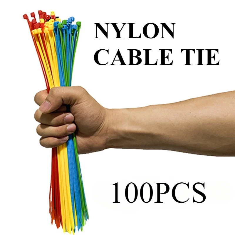 100PCS Nylon Cable Ties - Colored Self Locking Rope Nylon Cable Ties with Adjustable Tightening Rings Suitable for Home Offices