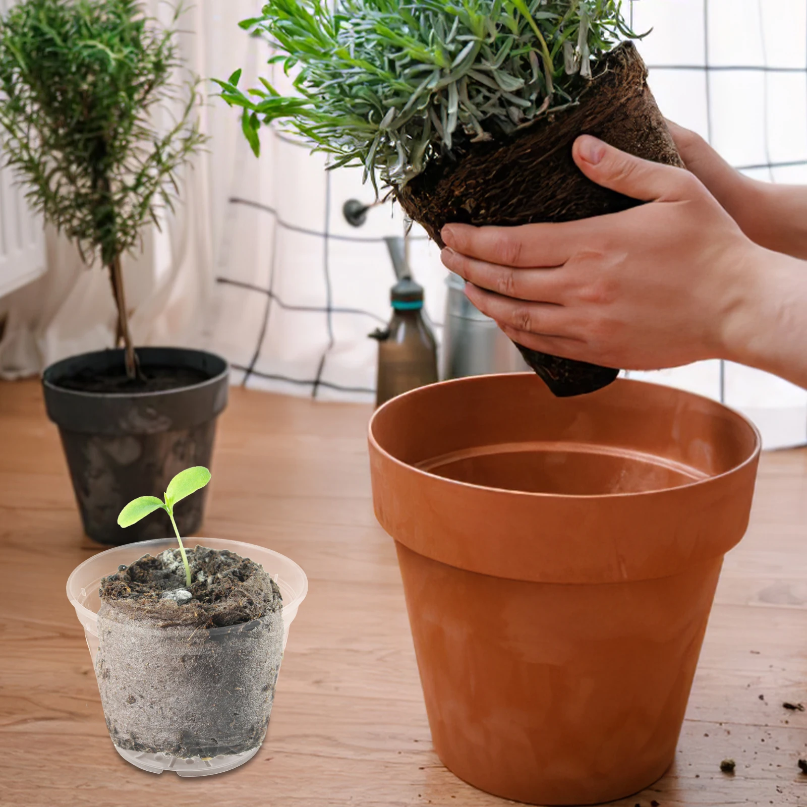 

5 Inch Root Control Net Pots Clear Plastic Planters with Drainage Holes for Balcony Courtyard Parks Sturdy