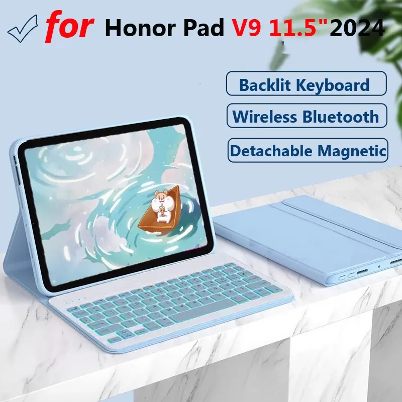 Case for Honor Pad V9 11.5inch 2024 for Honor Pad X8a 11 2024 X8A 11inch X9 11 X9 11.5 2023 Detachable Backlit Keyboard Mouse