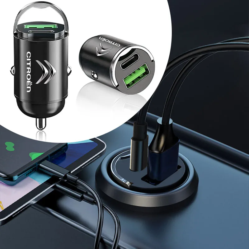 

1Pcs Car Charger USB Type-C Fast Charging Adapter Car Accessories for Citroen C1 C2 3 C4 C5 C6 C8 C4LXsara Berlingo Saxo Picasso