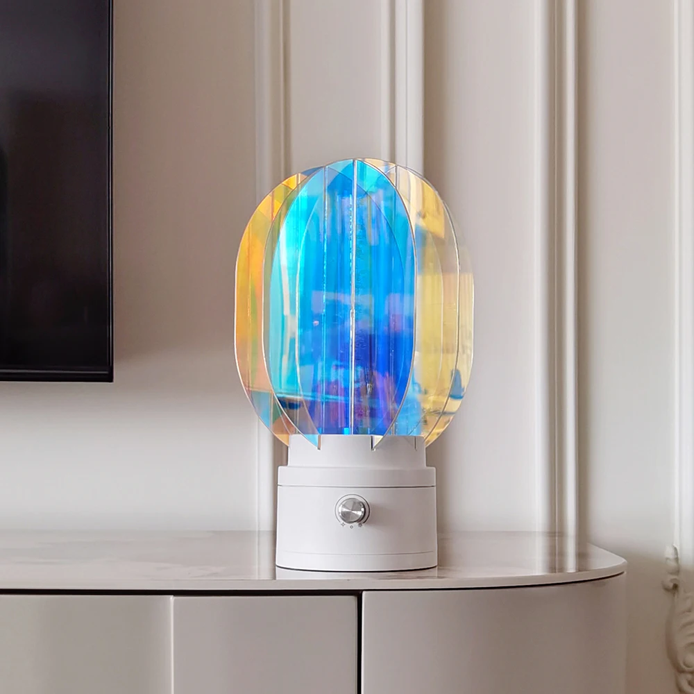 Creative LED Acrylic Rotatable Rechargeable Night Light, Geometric Art Transparent Colorful Bedroom Ambient Lamp Decor Ornament