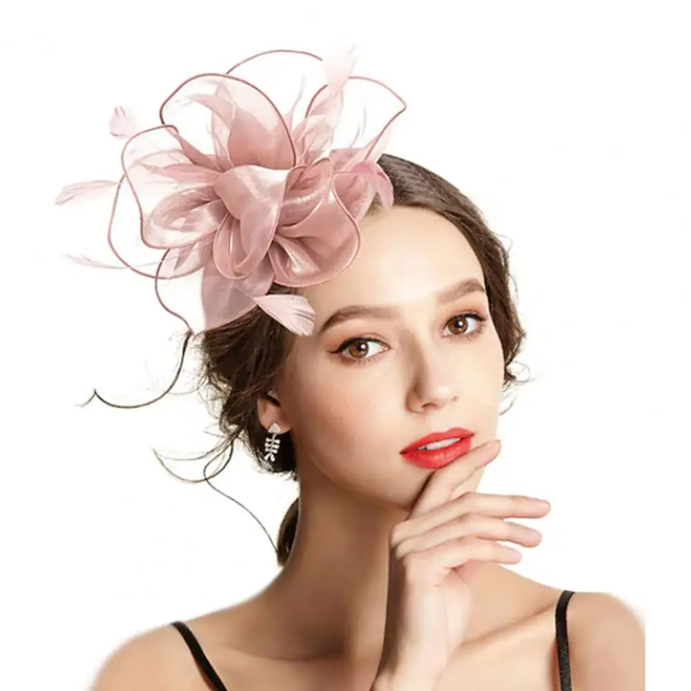 

Women Feather Headwear Ultralight Retro Style Dress-up Elegant Bridal Hair Clip Fascinator Feather Mesh Headwear Party Supplies