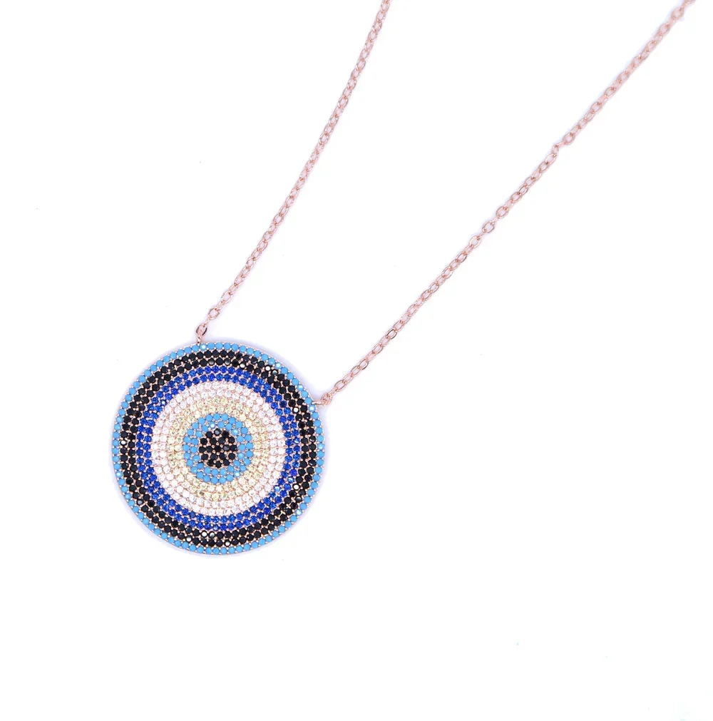 Round Shape fashion AAA Zircon micro pave black cz and blue zirconia pendant Necklaces Jewelry NEW disc necklace