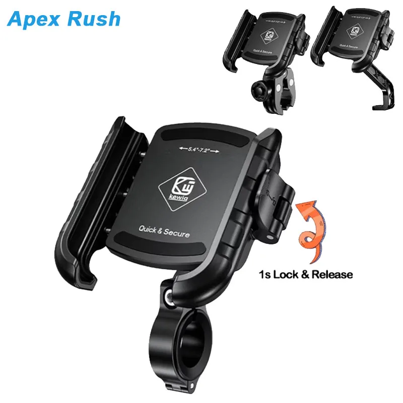 

Алюминиевый держатель для телефона Apex Rush для мотоцикла 1S, быстрый замок для мотоцикла, скутеров, квадроциклов, телефона 5,4-7,2 дюйма