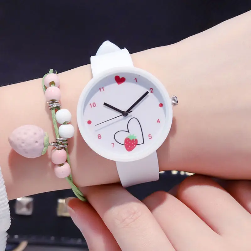 Macaron Harvey Coussins Dial pour enfants, jolie montre coréenne en MSI, bracelet en silicone, montre à quartz Shoous pour filles et garçons, cadeau d'anniversaire