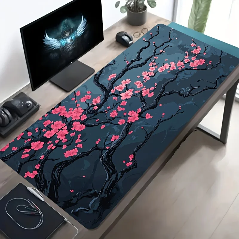Pink Cherry Blossom Desk Mat Extra Large Non-Slip Rubber Gaming Mouse Pad Stylish Computer Decor