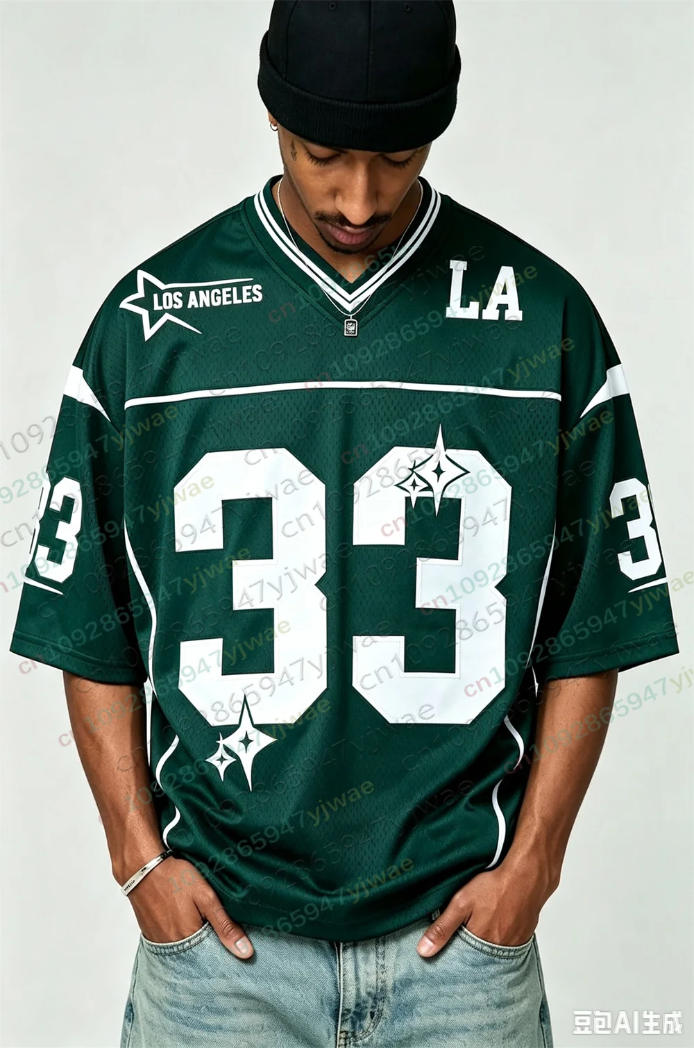Amerikanisches Los Angeles City Street T-Shirt Nr. 33, bedrucktes Fußballtrikot, atmungsaktives Mesh, kurzärmeliges Oversize-T-Shirt, Sommer-Herren-T-Shirt – Detail 4
