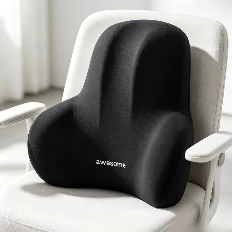 Memory Foam 2-in-1 Seat Cushion & Lumbar Support Pillow, Office Car Back Pain Relief, Black
