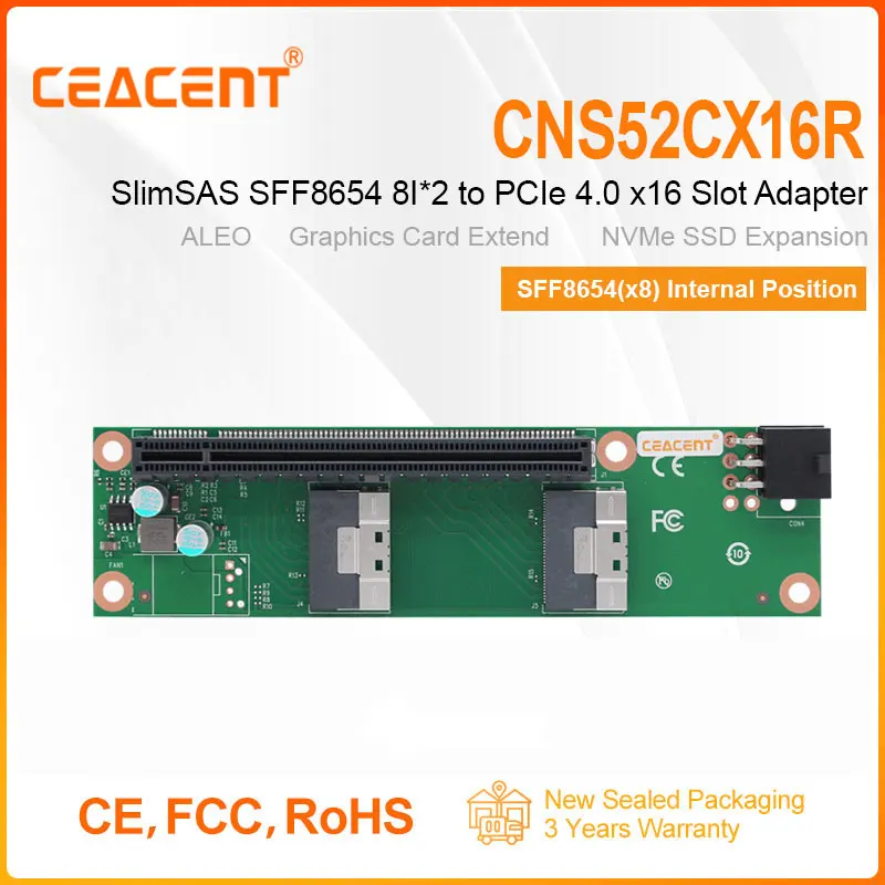 

CNS52CX16R 2-Port SlimSAS SFF-8654 8i to PCIe4.0 x16 Adapter, PCIe slot extend for PCIe Gen4.0 GPU/Network Card