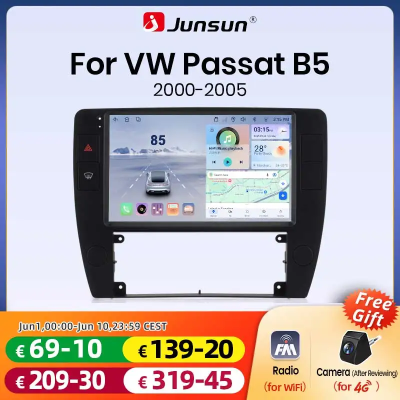 Junsun Android Kabelloses CarPlay Autoradio für VW Passat B5 2000 2001 2002 2003 2004 2005 Auto-Multimedia Auto-GPS BT DSP RDS