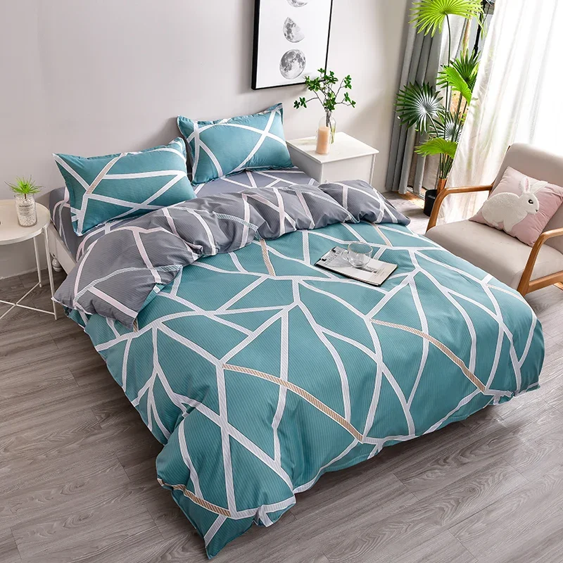 4pcs White Line Design Duvet Cover Set Reversible Geometric Print Comforter Cover Adult Teenagers Children Bedroom Bedding Set