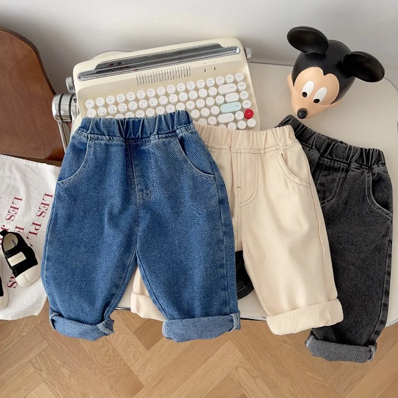 Bellbell Autumn 1-6Yrs Kids Boys Jeans 2026 Casual Solid Infant Babys Boys Denim Pants Loose Elastic Waist Toddler Boys Trousers
