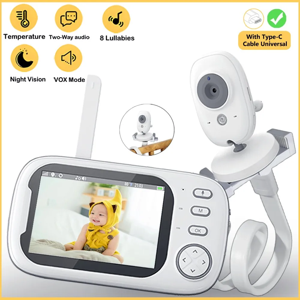 

3,5-дюймовый видеомонитор для детей с двусторонней аудиосвязью, беспроводная камера ночного видения, мониторинг температуры, камера безопасности ABM600