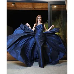 Elegant Straight Prom Dresses Pleated Strapless  Evening Gowns With Detachable Train Satin Formal Wear Customize