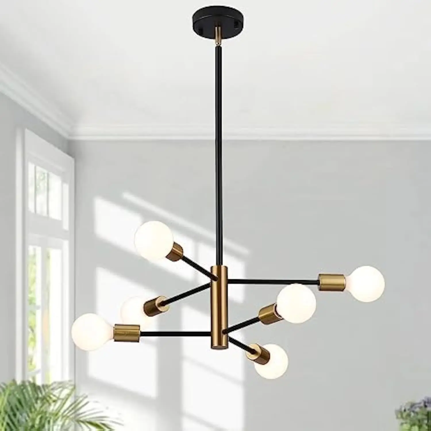 

Modern Sputnik Chandelier, Black and Gold Ceiling Light Fixture, Mid Century Globe Ceiling Chandelier for Living Room Dining Ro